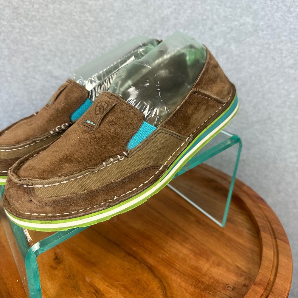 Ariat Cruiser Brown Suede Canvas Slip On Loafers Teal Lime Green Womens 7.5 - Picture 3 of 8